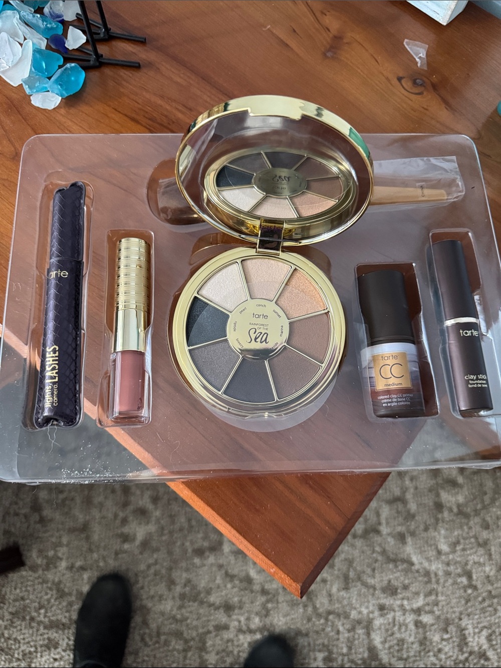 tarte Sea Eyeshadow & Face Set — Cream, Taupe, Pink, Charcoal.